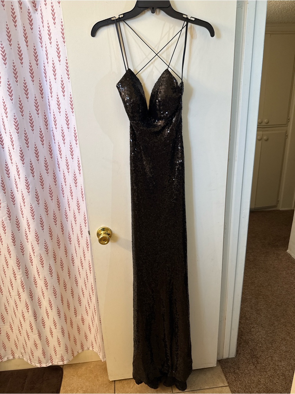 B Darlin Black Sequin Strappy V-Neck Maxi Dress